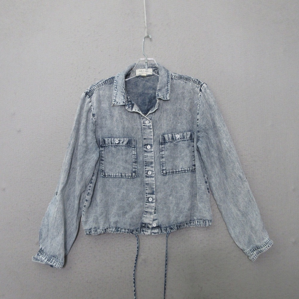 Cloth & Stone Anthropologie Top Acid Wash Lyocell Drawstring Lightweight Indie
